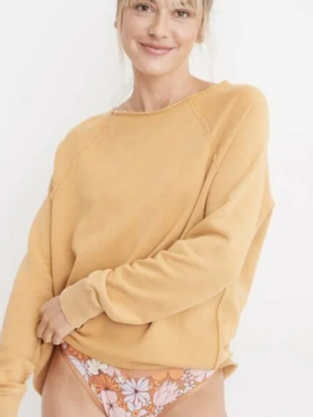 Aerie Yellow Everyday Kickback Crew Neck Sweater - Mustard Yellow-Orange/Gold - Picture 3 of 9